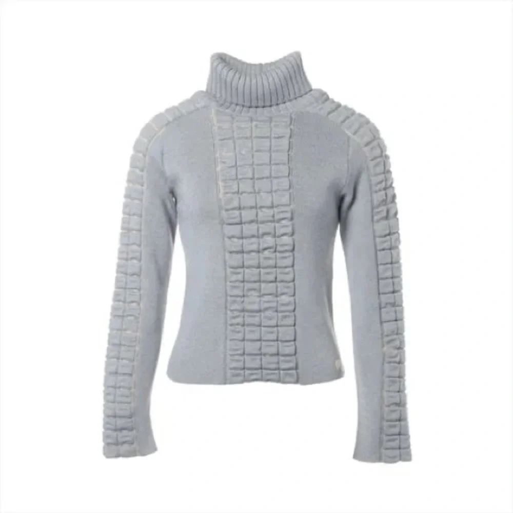 Authentic CHANEL Chocolate bar gray wool turtleneck knit sweater size 38